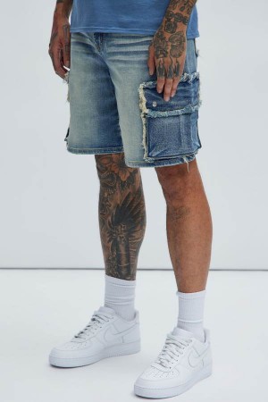 Light Blue Wash Fashion Nova Rush Home Denim Cargo Men Shorts USA | 270486MTL