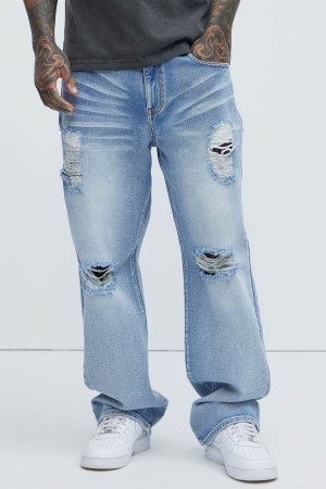 Light Blue Wash Fashion Nova Scott Straight Men Jeans USA | 473259ZXD