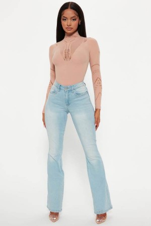 Light Blue Wash Fashion Nova Slimming Flare Women Jeans USA | 639287XAY