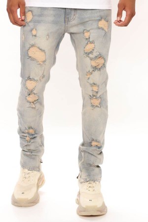 Light Blue Wash Fashion Nova Stay Positive Skinny Men Jeans USA | 570923LZP