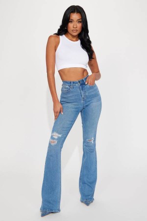 Light Blue Wash Fashion Nova Tall Girl Bye High Rise Flare Women Jeans USA | 264097SAO