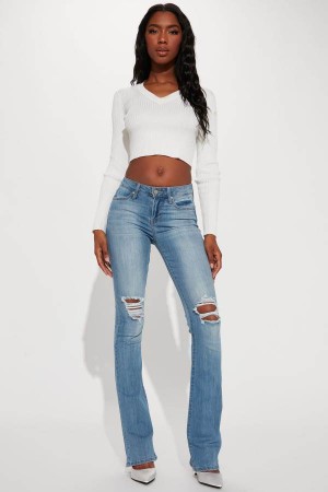 Light Blue Wash Fashion Nova Tall Jessie Mid Rise Distressed Bootcut Women Jeans USA | 395278WUX