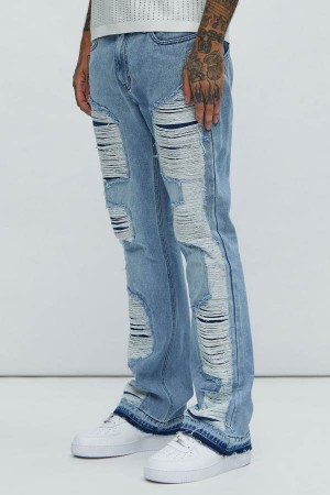 Light Blue Wash Fashion Nova Trap Stacked Slim Flare Men Jeans USA | 623491SAC