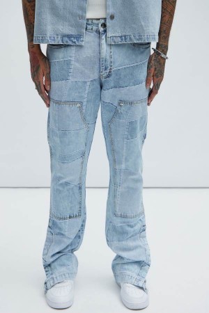 Light Blue Wash Fashion Nova Verdugo Carpenter Flare Men Jeans USA | 841390YZQ