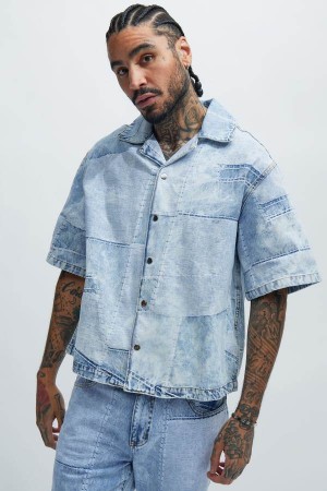 Light Blue Wash Fashion Nova Verdugo Denim Men Shirts USA | 536472LVM