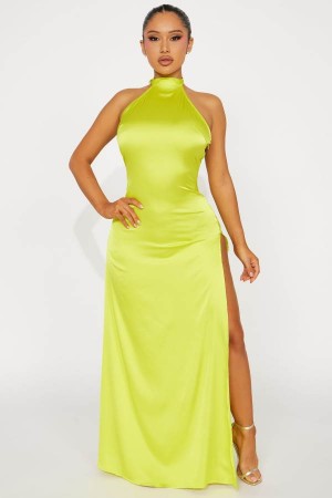 Light Green Fashion Nova Living Lux Satin Maxi Women Dress USA | 126540IPA