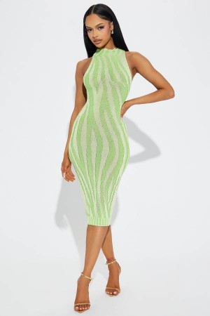 Light Green Fashion Nova Zoya Knit Midi Women Dress USA | 283641LKN