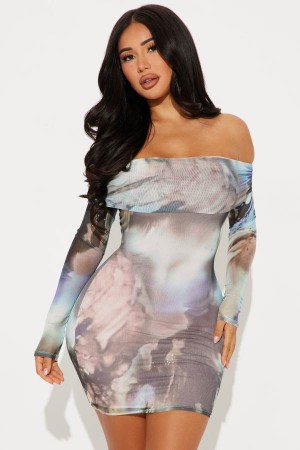 Light Turquoise Fashion Nova Inez Mesh Mini Women Dress USA | 740263XNT