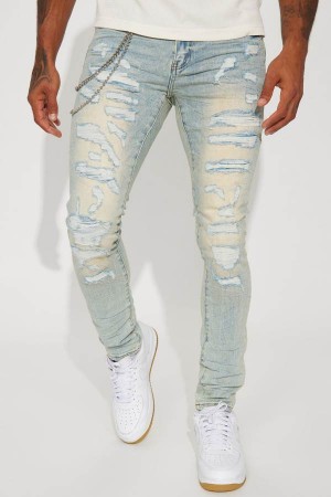 Light Wash Fashion Nova About It Bandana Chain Stacked Skinny Men Jeans USA | 486053MJR