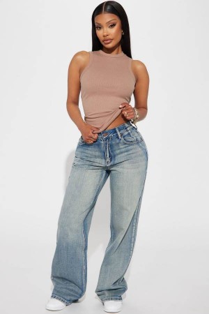 Light Wash Fashion Nova Ain't That Sweet Tinted Baggy Women Jeans USA | 014385NBQ