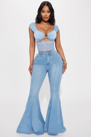 Light Wash Fashion Nova Astria Stretch Extreme Flare Women Jeans USA | 784296EAB