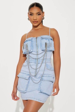 Light Wash Fashion Nova Babe in Denim Micro Mini Women Dress USA | 348257PYQ