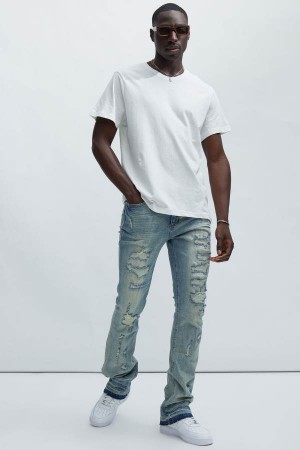 Light Wash Fashion Nova Be Real Stacked Skinny Flare Men Jeans USA | 521406BXQ