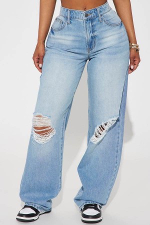 Light Wash Fashion Nova Broken Boyfriend No Stretch Straight Leg Women Jeans USA | 208675LYD