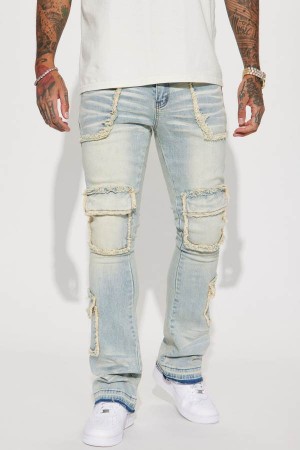 Light Wash Fashion Nova Can I Cargo Stacked Skinny Flare Men Jeans USA | 158209LMH