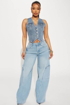 Light Wash Fashion Nova Doing A Double Take Wide Leg Women Jeans USA | 098765OSB