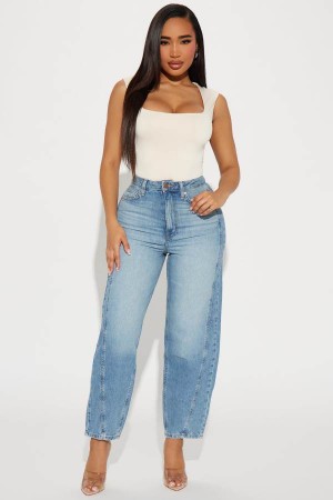 Light Wash Fashion Nova Double Life Tapered Women Jeans USA | 710432JPD