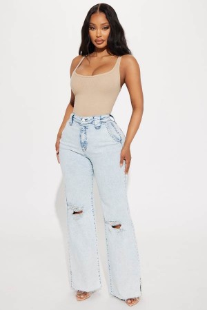 Light Wash Fashion Nova Doubling Down Ripped Flare Women Jeans USA | 847902COV