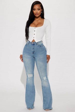 Light Wash Fashion Nova Every Now And Then Stretch Flare Women Jeans USA | 578432AEX