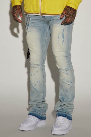 Light Wash Fashion Nova Get It Right Stacked Skinny Flare Men Jeans USA | 073568MIC