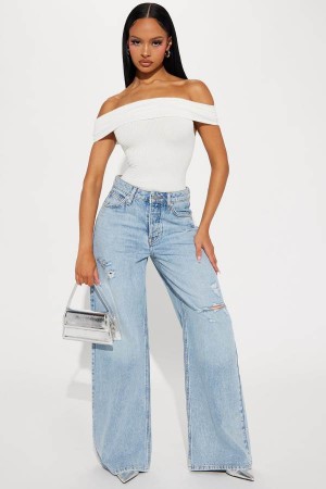 Light Wash Fashion Nova Good Advice Wide Leg Women Jeans USA | 132509AXF