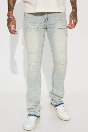 Light Wash Fashion Nova Got Me Good Ripped Stacked Skinny Flare Men Jeans USA | 593816BMD