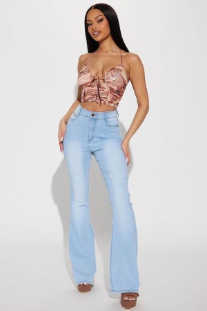 Light Wash Fashion Nova Happy Hour Stretch Flare Women Jeans USA | 695073SKD