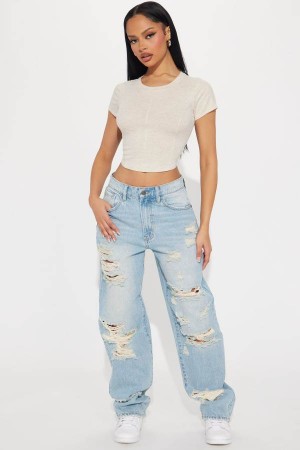 Light Wash Fashion Nova I'm All In Ripped Straight Leg Women Jeans USA | 809476ATN