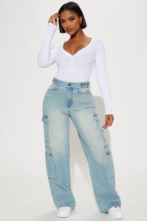 Light Wash Fashion Nova Just Once Tinted Baggy Cargo Women Jeans USA | 278609PJX