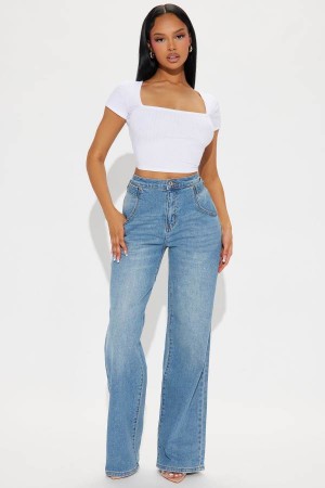 Light Wash Fashion Nova Kimora Adjustable Waist Baggy Women Jeans USA | 176835GWS