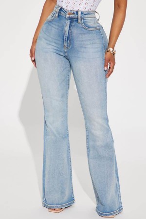 Light Wash Fashion Nova Let Them Know Stretch Flare Women Jeans USA | 392108XGA