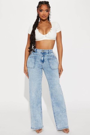 Light Wash Fashion Nova Love You Differently Stretch Straight Leg Women Jeans USA | 316790YPZ