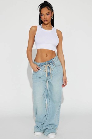 Light Wash Fashion Nova Main Reason Tie Waist Baggy Women Jeans USA | 216048LAY