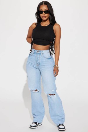 Light Wash Fashion Nova Main Squeeze Non Stretch Ripped Straight Leg Women Jeans USA | 543168LCP