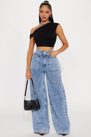 Light Wash Fashion Nova Making A Change Wide Leg Women Jeans USA | 354892ZYN