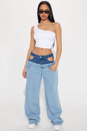 Light Wash Fashion Nova My Other Half Wide Leg Women Jeans USA | 835269BEV