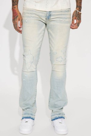 Light Wash Fashion Nova Not Too Much Ripped Stacked Skinny Flare Men Jeans USA | 316728ESP