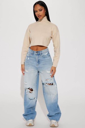 Light Wash Fashion Nova On Trend 90's Baggy Women Jeans USA | 502438AVD