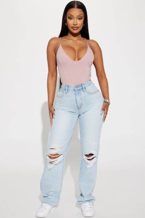 Light Wash Fashion Nova Only One Non Stretch Ripped Straight Leg Women Jeans USA | 271460DCZ