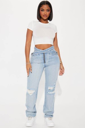 Light Wash Fashion Nova Past And Present Crossover Women Jeans USA | 294718ZCQ