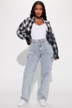 Light Wash Fashion Nova Plenty Good 90's Cargo Women Jeans USA | 902768TVU