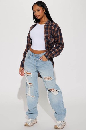 Light Wash Fashion Nova Seeking Thrills Shredded Straight Leg Women Jeans USA | 904783ILK