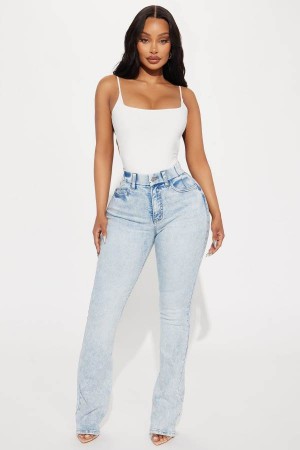 Light Wash Fashion Nova She Stands Out Tummy Control Bootcut Women Jeans USA | 651473QMZ