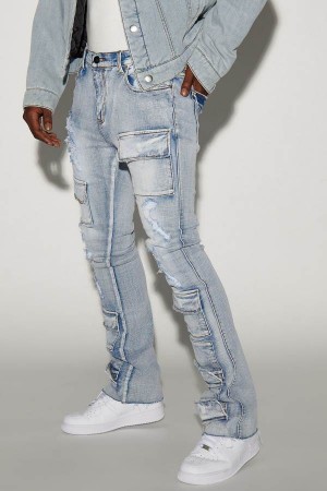 Light Wash Fashion Nova Spot On Stacked Skinny Flare Men Jeans USA | 627098TKY