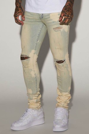 Light Wash Fashion Nova Spot You Bleached Stacked Skinny Men Jeans USA | 396278ZJG