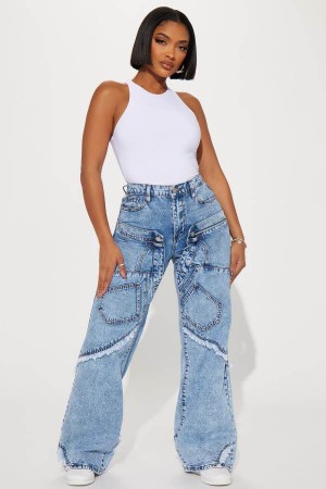 Light Wash Fashion Nova Taking A Chance Easy Waist Wide Leg Women Jeans USA | 702964DXB