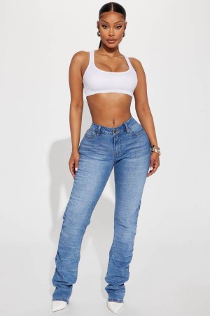 Light Wash Fashion Nova Up To No Good Stacked Straight Leg Women Jeans USA | 532419VBO