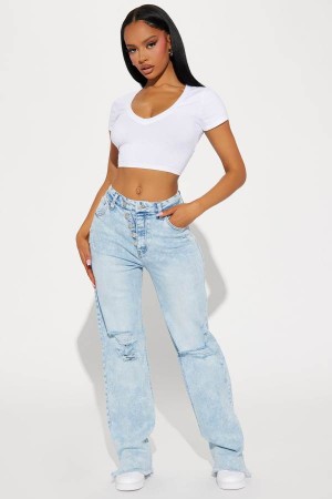 Light Wash Fashion Nova Venecia Two Way Closure Straight Leg Women Jeans USA | 852106ZRA