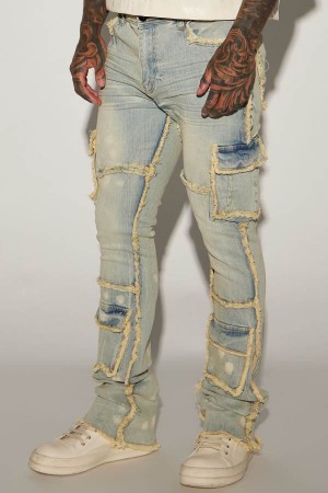 Light Wash Fashion Nova We Got This Fray Stacked Skinny Flare Men Jeans USA | 129063NHP