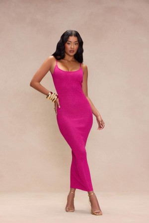 Magenta Fashion Nova Adeline Glitter Maxi Women Dress USA | 367241QHY